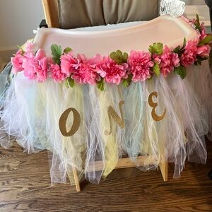Pink Floral High Chair Tutu Skirt